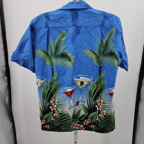 RJC Hawaii Mens Small Hawaiian Shirt Blue Tropical Margarita Palm Print - Picture 5 of 6